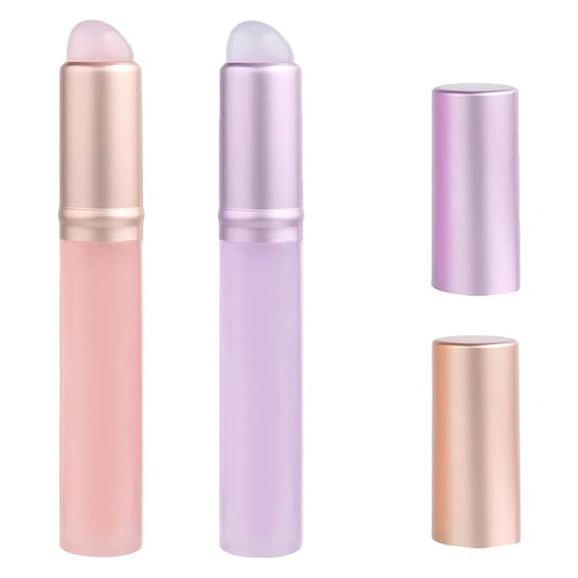 Silicone Lip Brush,2 Pcs Silicone Lip Applicator,Round Head Lip Brushes Applicator With Cap For Lipstick Lip Gloss(Pink,Purple)