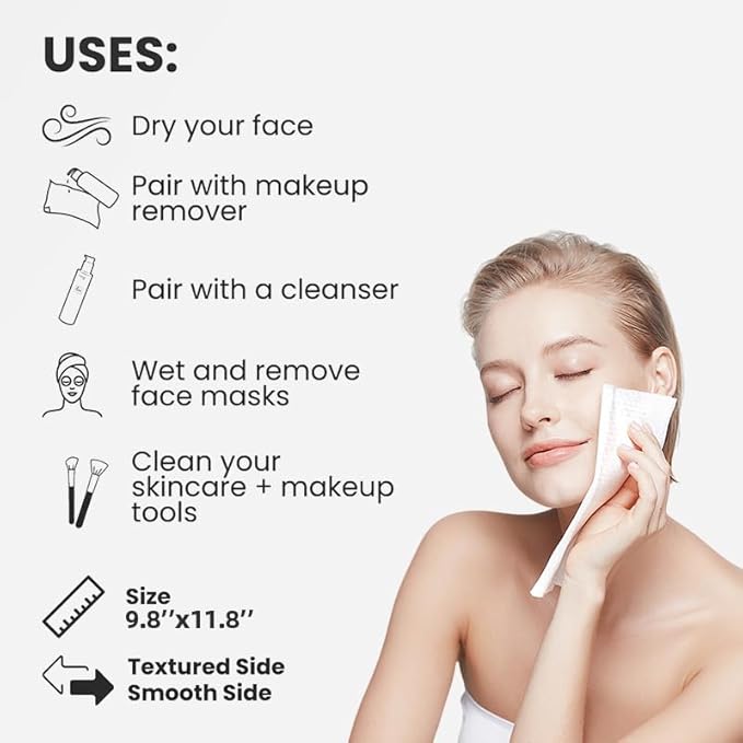 Clean Skin Towel | Disposable Face Towel | Dry Wipes, Makeup Remover | Ultra Soft, Gentle & Safe for All Skin Types | Single-Use, Spa-Grade, Pair with Cleansing | 50 count/Box (75-80 GSM).
