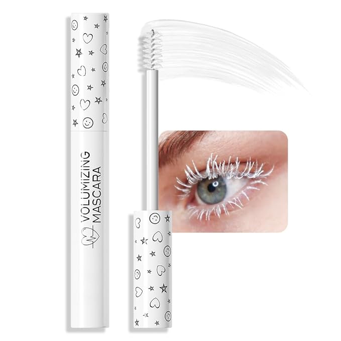Waterproof White Eye lash Mawhitescara Long lasting Charming Voluminous Cruelty Free Vegan Eye Makeup (White)