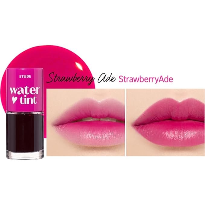 ETUDE Dear Darling Water Tint - Strawberry Ade (9g) | Vivid Color Lip Stain with Moisturizing Weightless & Non-sticky Finish Lip Stain | Smudge-proof Lip Tint | Korean Makeup, Kbeauty