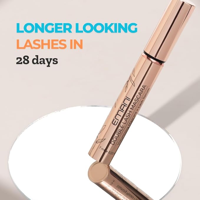 Emani Double Lash Mascara, Black, 3X Volume, Length & Lift, Hypoallergenic for Sensitive Eyes, Vegan & Cruelty-Free, Granite