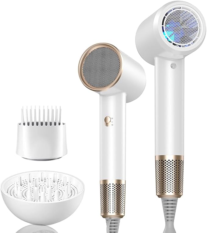 Hair Dryer Fast Dry 1200W Professional Ionic Hairdryer, Super Compact & Lightweight with Even Heat Anti-Static, Frizz-Control, Quick Drying, Energy Saving, Hairdryers for Women & Man (White)