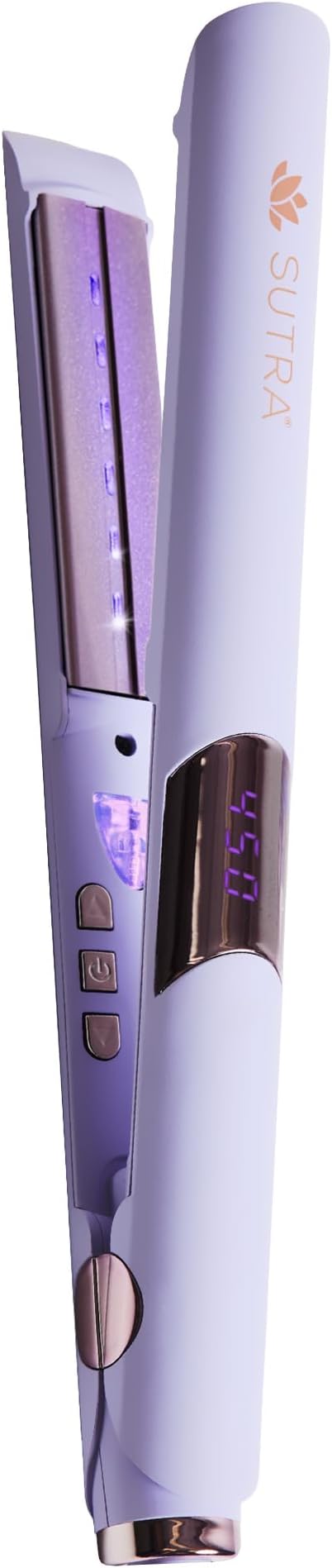 SUTRA Ultra Violet Flat Iron - 1” Infrared & Blue Light Ceramic Flat Iron with Ionic Technology, Digital Temp Control to 450°F, Floating Plates, Dual Voltage, Auto Shut Off, Smooth Styling