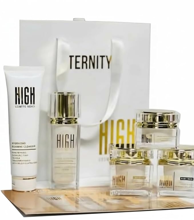 Skin Care Set (5 Pcs) Eternity by High Cosmetic Agency, Complete Anti-Aging Kit with Retinol Night Cream, Vitamin C Serum, Hydrating Cleanser, Eye Cream & Day Moisturizer with SPF 30