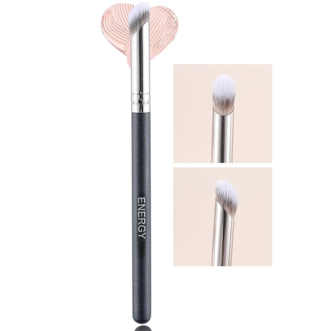 ENERGY Angled Concealer Brush Under Eye Small Nose Contour Brush for Liquid Foundation Cream Concealer Setting Powder Highlighter Blending Buffing Synthetic Vegan Face Brush