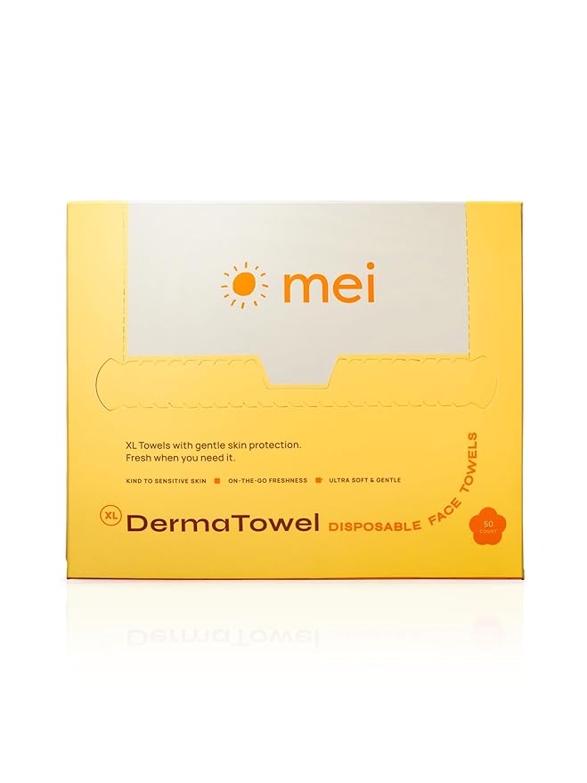 Mei Apothecary XL DermaTowel Disposable Face Towels, 50 Count Facial Cloths for Washing Face & Makeup Removal, 10x12"