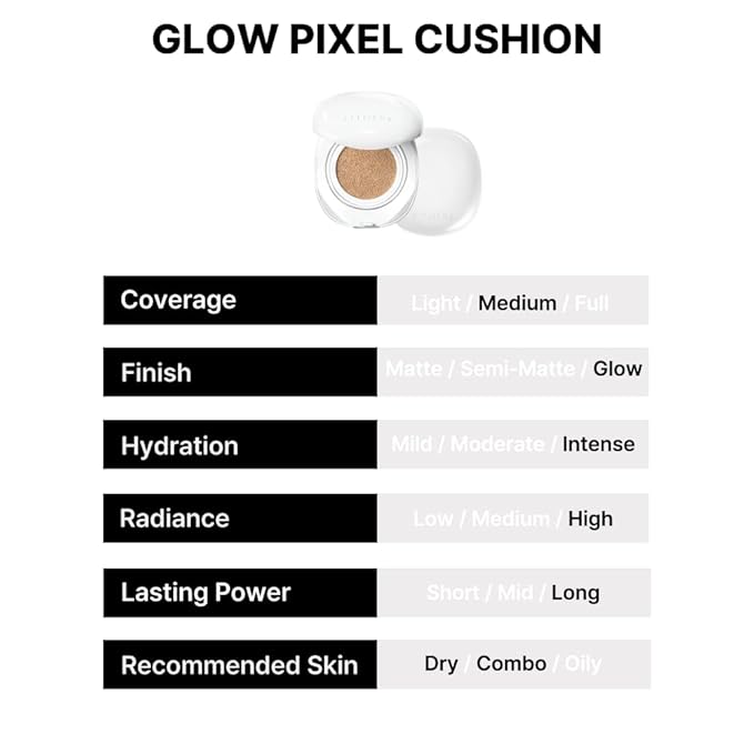 EITHER& Glow Pixel Cushion Foundation | Skincare-Infused Glow Finish, Lightweight, Pore Blurring, Long-Lasting Coverage, Korean Beauty (32N Caramel)