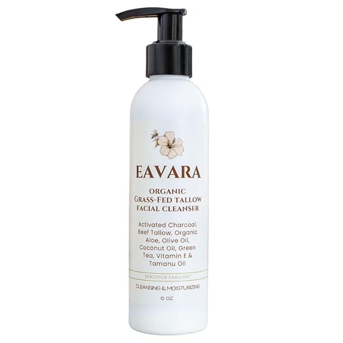 Beef Tallow Face Wash – Natural and Hydrating with Activated Charcoal, Aloe, Hyaluronic Acid, and Green Tea – Facial Cleanser with Grass Fed Beef Tallow – Face Wash for Women and Men – 6oz Pump