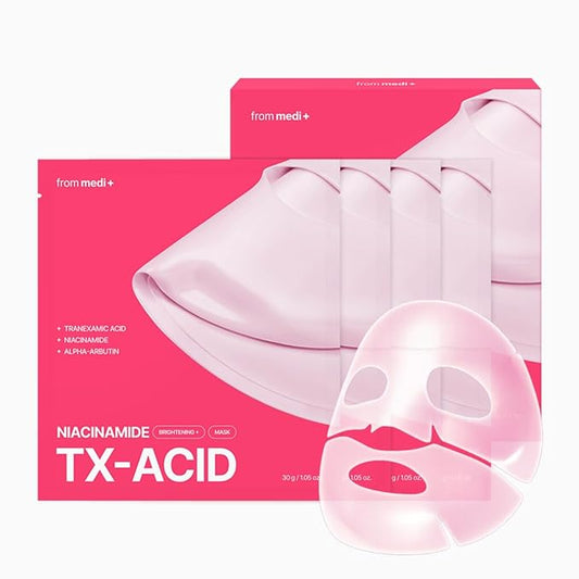 Korean Facial Sheet Mask (TXA + Niacinamide), 4 Count (30g Each) – Hydrating Care, Helps Improve the Look of Dullness & Uneven Tone