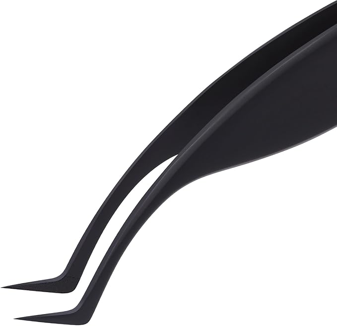 Lash Extension Tweezers, Professional Fiber Tip Lash Tweezer Set for Classic & Volume Lashes, High Precision Eyelash Tweezers Kit– Black Set of 2, Ideal for Lashes Artists