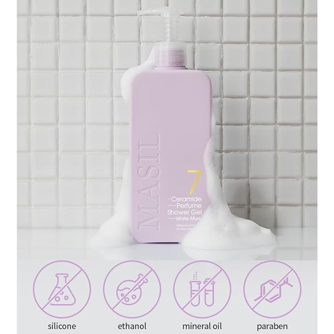 MASIL 7 Ceramide Perfume Shower Gel for Sensitive Skin, Moisturizing Body Wash for Women, Aroma Liquid Soap with 15 Natural Extracts, Korean Skincare Bath & Home Spa (1, White Musk)