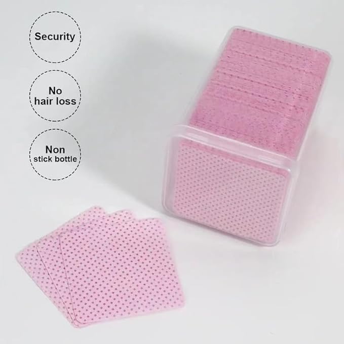 Eyelash Extension Glue Wipes 800Pcs Cotton Pads Non-Woven Lint-Free Paper Eyelash Glue Remover Wipe(Pink)
