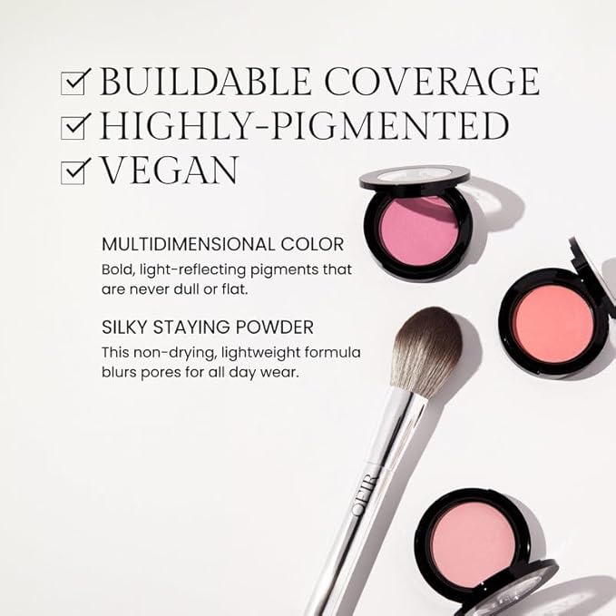 OFIR Elation Powder Blush for Cheeks | Buildable Pigment Adds Radiant Tone | Blurring Powder Softens Lines | Lightweight Texture for Lasting Glow | Longan Berry - Bronzed Nude Shade 0.13 Oz