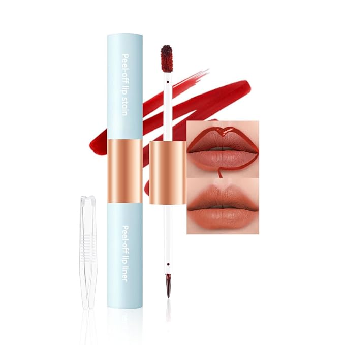 Double-head design Lip Stain Lip Liner Stain,Matte Finish Peel Off Lip Stain with Tweezer, Long Lasting Lightweight Smoothing Waterproof Smudge-proof Transfer-proof,Easy to Use,1#cinnamon