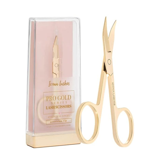 Eyelash Scissors - 24K Gold-Plated Stainless Steel Lash Scissors for Cutting False Lashes - Curved Scissors with Precision Tips for Trimming Cuticle, Eyebrow, Beard, Facial & Nose Hair