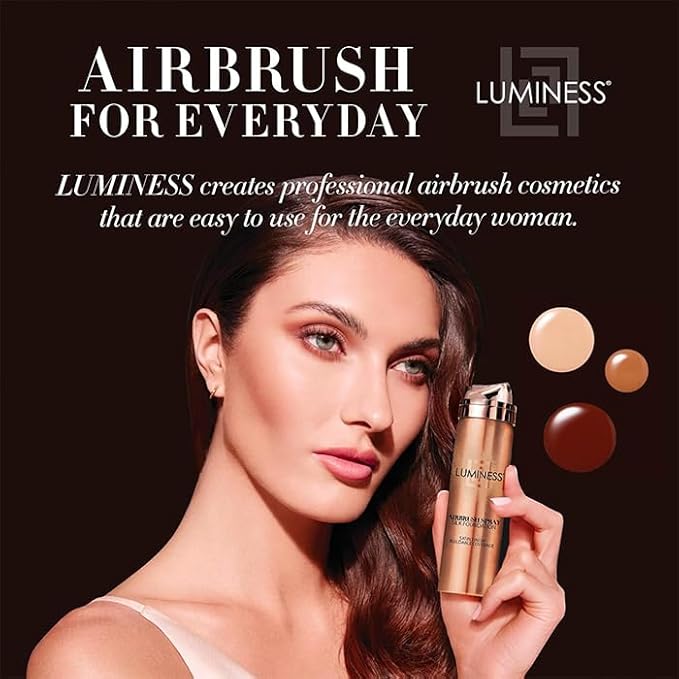 LUMINESS Silk Airbrush Spray Foundation 2-PC Kit - Foundation & Dual-Sided Angled Makeup Brush - Buildable Coverage, Anti-Aging Formula, Humidity Resistant, Hydrates & Moisturizes, Light Medium
