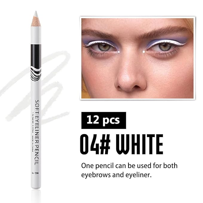 12Pcs Wooden Hard-Core White Eyebrow Pencils, Eyebrow and Eyeliner Pencils, Long Lasting Waterproof and Sweat-Proof, Easy to Color,Beginner Makeup Eyebrow Penci,Create a Natural Brow Makeup