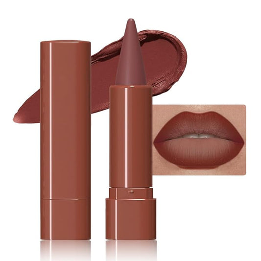 Matte Lip Crayon Lip Liner and Lipstick Combo Sets, Reddish Brown Gradient Matte Lip Bar And Lip Liner Set, Contour Gradual Ombre Effect Lip Pencil For Old Women, Long Lasting Waterproof Smudge Proof