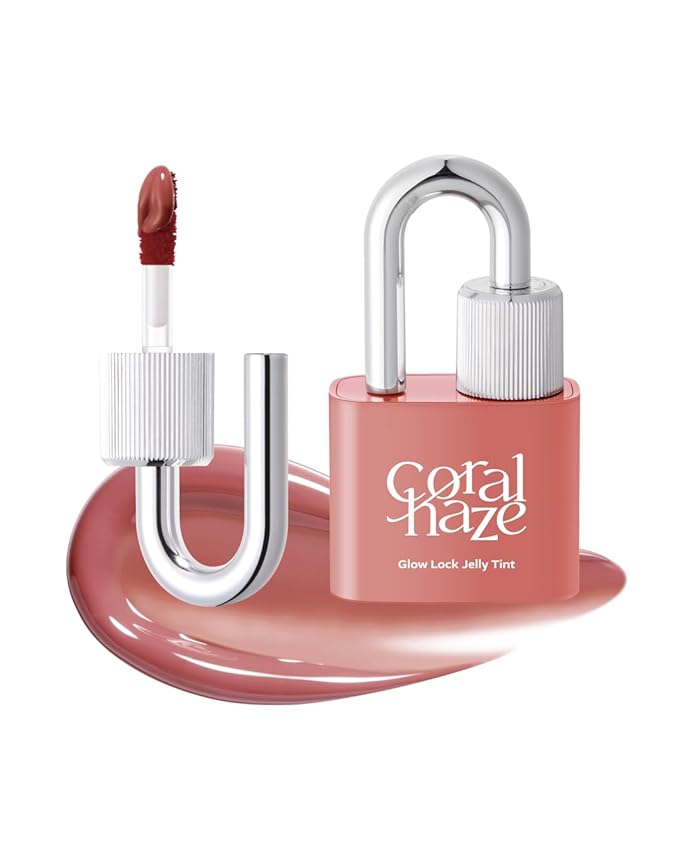 CORLAHAZE Glow Lock Jelly Tint 112 Nutty 4g, Hydrating Jelly Glow Lip Stain, High-Shine, Long-Lasting Color Moisturizing Lip Enhancer with Rosehip Oil, Collectible Lock-Shaped Design, Korean Makeup