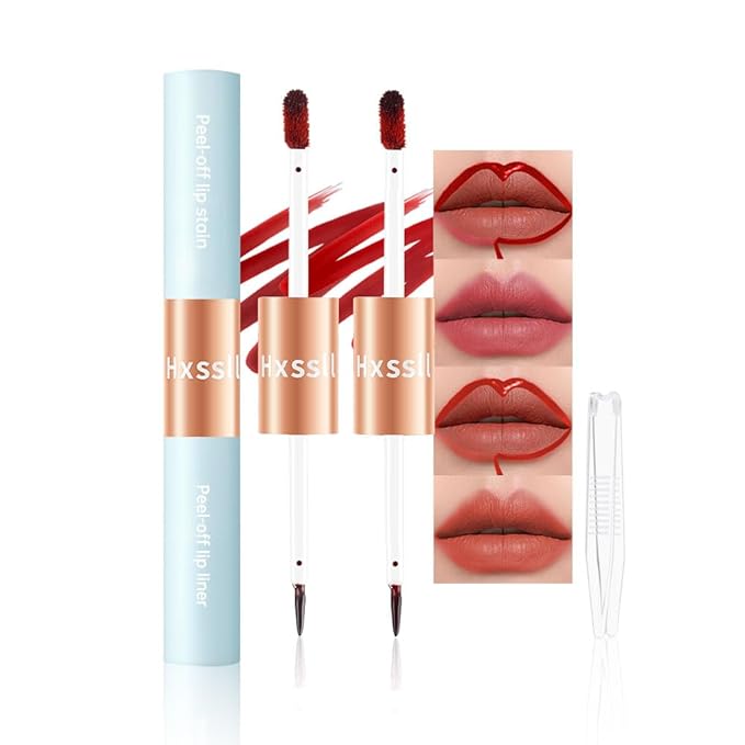 2Pcs Matte Lip Stain Peel Off Lip line Tattoo, Peel-off Lip Stain Masque - All Day Peel Off Lip Tint，Long Lasting Waterproof Transfer-proof Lip Mask Lip Color Peel Off Lip Gloss,Stay Lip Makeup 04+05