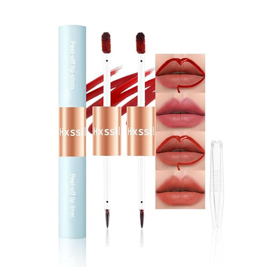 2Pcs Matte Lip Stain Peel Off Lip line Tattoo, Peel-off Lip Stain Masque - All Day Peel Off Lip Tint，Long Lasting Waterproof Transfer-proof Lip Mask Lip Color Peel Off Lip Gloss,Stay Lip Makeup 04+05