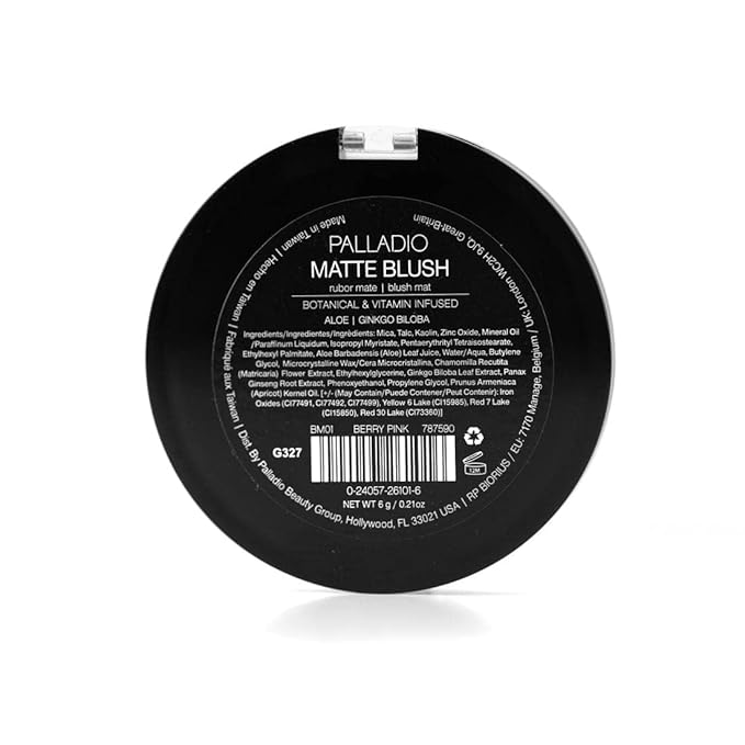 Palladio Matte Blush, Brushes onto Cheeks Smoothly, Soft Matte Look and Even Finish, Flawless Velvety Coverage, Effortless Blending Makeup, Flatters the Face, Convenient Compact, Berry Pink
