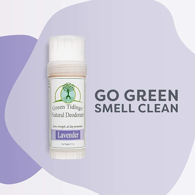Green Tidings Natural Lavender Deodorant | Vegan, Organic Underarm Care for Men and Women, Fragrance Free, Aluminum Free, Baking Soda-Based Formula (2.7 Ounce, Pack of 1)