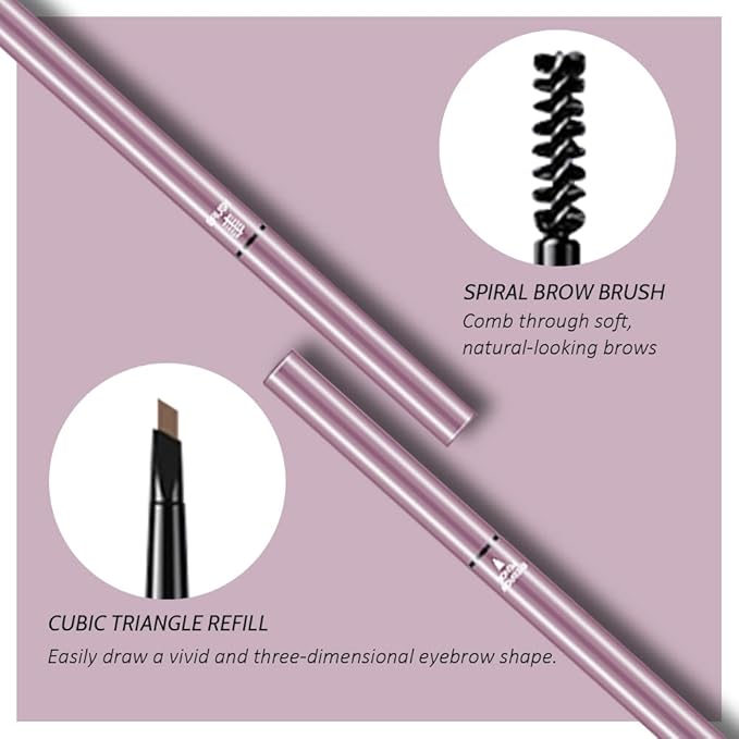 3 Pcs Dark Brown Eyebrow Pencils for Women,with Spoolie Brush,Eyebrow Pencil Soft Textured,Waterproof Sweat-proof for Fills in Sparse Areas and Gaps Create a Natural Eye Brow,Vegan & Cruelty-Free