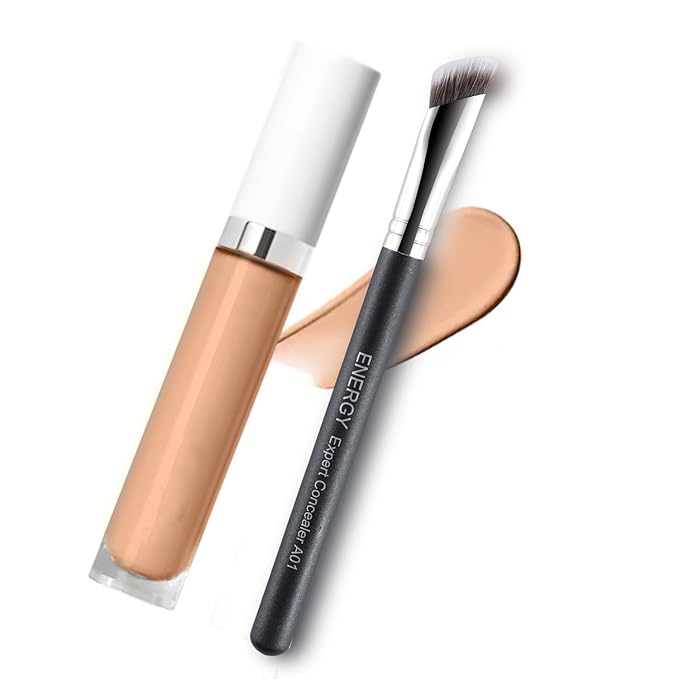 ENERGY Concealer Brush Under Eye Angled Nose Contour Brush for Powder Foundation Eyeshadow Concealer with Liquid Cream Powder Concealing Blending Contouring Triangled Vegan Face Brush Large, Black