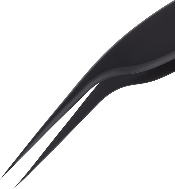 Lash Extension Tweezers, Professional Fiber Tip Lash Tweezer Set for Classic & Volume Lashes, High Precision Eyelash Tweezers Kit– Black Set of 2, Ideal for Lashes Artists