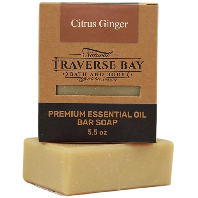 Traverse Bay Bath and Body Natural Cold Process Soap Sweet & Spicy 4-Bar Variety Pack, Traverse City Cherry, Sandalwood, Avocado Lemon, Citrus Ginger, 5.5 oz Each, 22+ oz Total