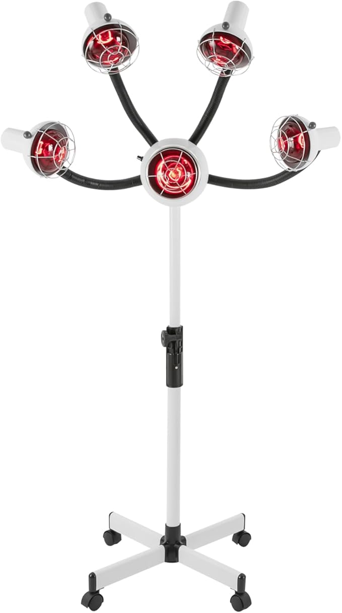 750W 5Heads Infrared Heat Lamp,Hairdressing Heater,Hair Dryer,Infrared Lamp 5 Head for Hair Salon Hairdressing Hair Color Processor & Dryer with Rolling Base,Height & Temperature Adjustable