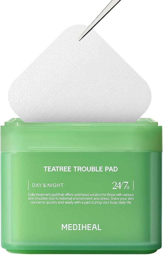 MEDIHEAL Teatree Trouble Pad - Square Cotton Facial Toner Pads with Tea Tree & Lactobacillus - Soothing to Calm Sensitive & Acne Prone Skin- Vegan Face Gauze 100