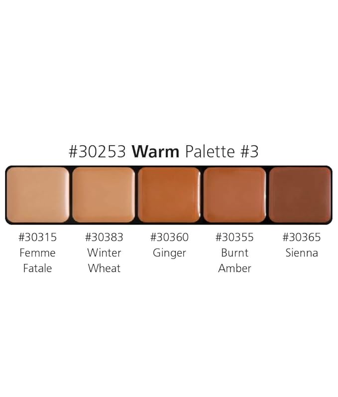 Graftobian HD Glamour Crème Foundation Palette (Warm #3) - High Definition 5 Color Makeup Palette, Cream Based Foundation Concealer and Contour Palette, Full Coverage - Medium/Dark Warm Skin Shades