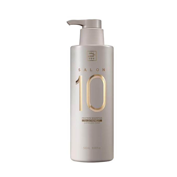 Mise En Scene 𝗦𝗮𝗹𝗼𝗻 𝟭𝟬 Protein Shampoo for Severe Damaged Hair - Low porosity Hair Product, Korean HairPerfume Shampoo, 10-Sec Protein Clinic, Moisturizing & Restoring, 16.9 Fl. Oz. (500ml)