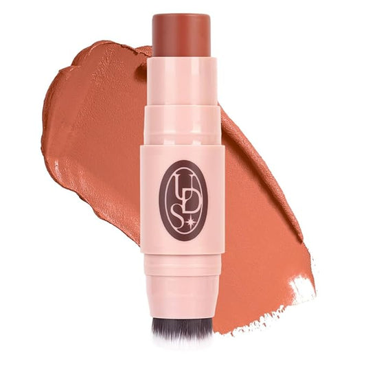 Multi-Use Waterproof Makeup Cream Blush Stick with Brush, Unidollss 3-in-1 Buildable Blush Stick for Cheeks, Eyes, and Lips, All day wear, Easy Application (06 BONFIRE)