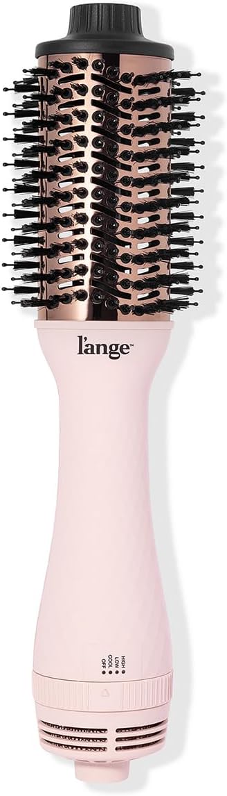 L'ANGE HAIR Le Volume 2-in-1 Titanium Blow Dryer Brush | Hot Air Brush for Hair Drying & Styling | Ionic Oval Barrel for Smooth, Frizz-Free Volume | (Blush – 60mm)