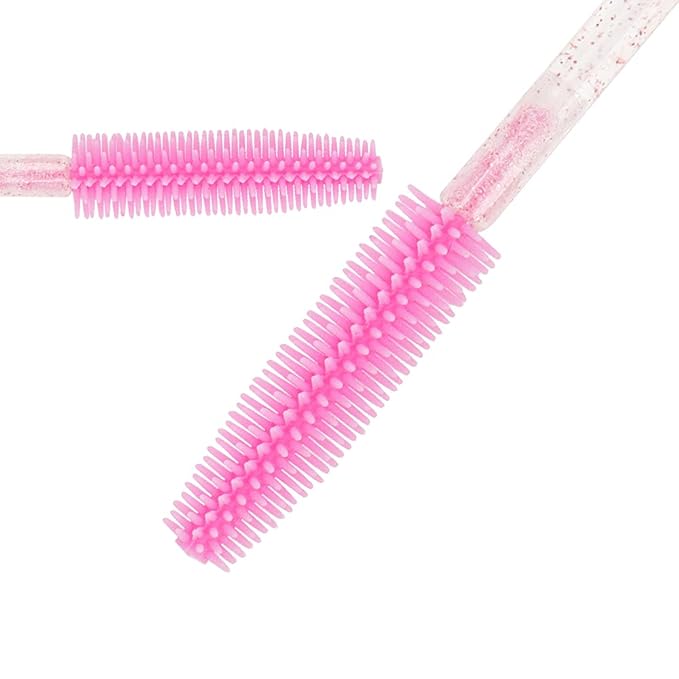 Pack of 100 Disposable Silicone Eyelash Extension Spoolie Brush Mascara Brushes Wands Applicator (crystal all pink)