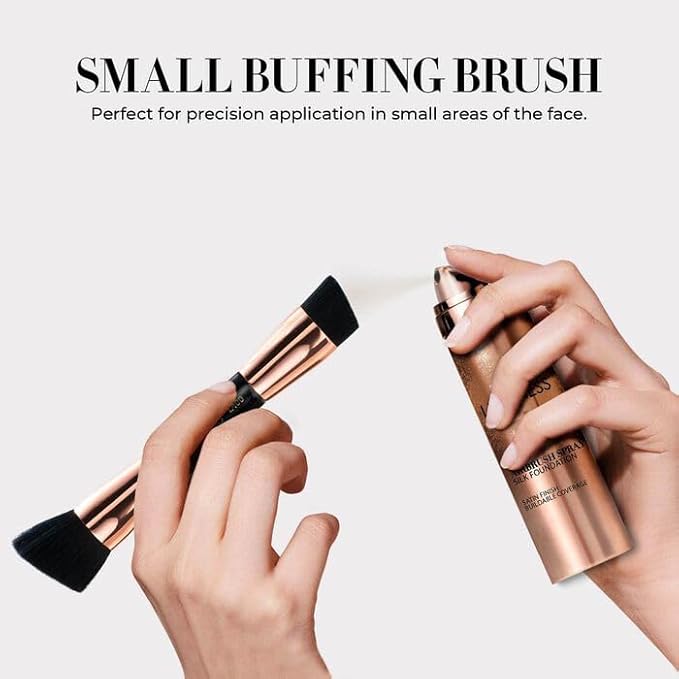 LUMINESS Silk Airbrush Spray Foundation & Buffing Brush Kit – Full Coverage Foundation & Dual-Sided Buffing Brush - Buildable Coverage, Anti-Aging Formula Hydrates & Moisturizes - Light Medium