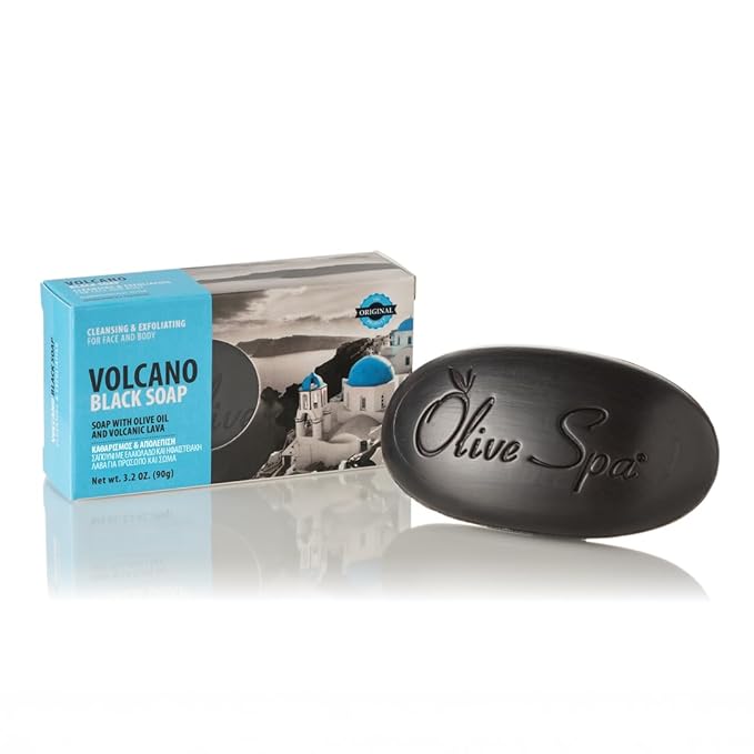 Volcano Black Soap Bar with Olive Oil and Volcanic Sand 90gr – Deep Cleansing and Exfoliating Soap for Face and Body – Bar Soap for Dry Skin for Removing Excess Oil, Dead Skin Cells & Impurities