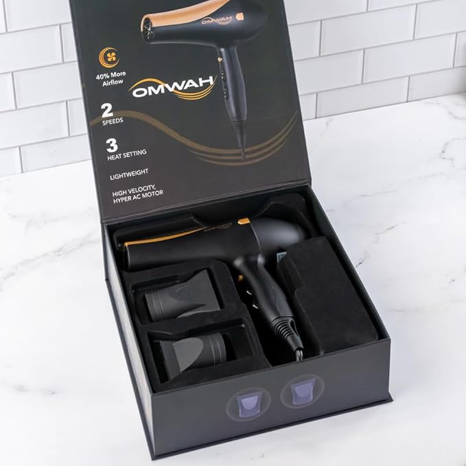 OMWAH Professional Blow Dryer - Powerful 1600W-1875W Salon-Quality Hair Dryer with Customizable Settings, Cool Shot Button, and Versatile Attachments for Stunning, Frizz-Free Hair Styling