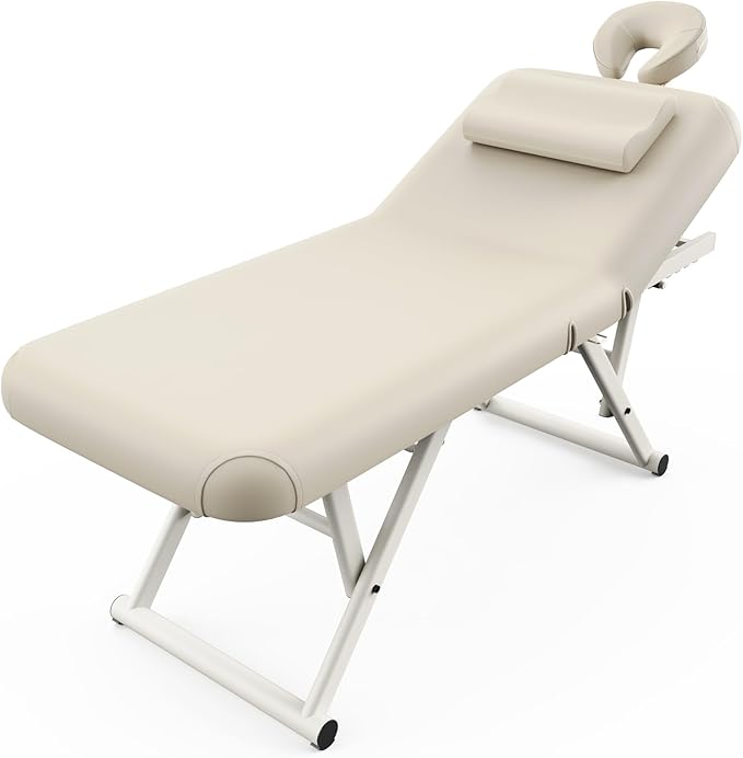 Adjustable Massage Table with Face Pillow & Headrest, Silent and Easy to Adjust for Treatment Table Physical Therapy Table Spa Facial Bed - Adjustable Backrest, Electric Leg Lifting, Beige Gray