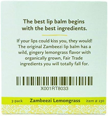 Organic, Fair Trade Beeswax Lip Balm - Lemongrass 3 Pack - Ethically Sourced