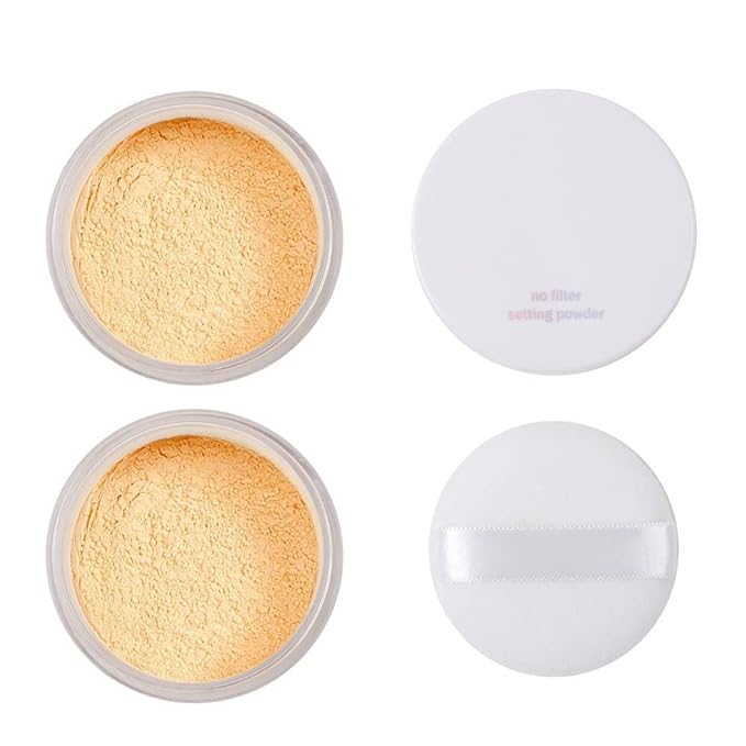 2 Pack PHOERA Banana Setting Powder, Control Oil Brighten Skin Color Cover Blemish Face Setting Loose Powder。 (03# Banana)