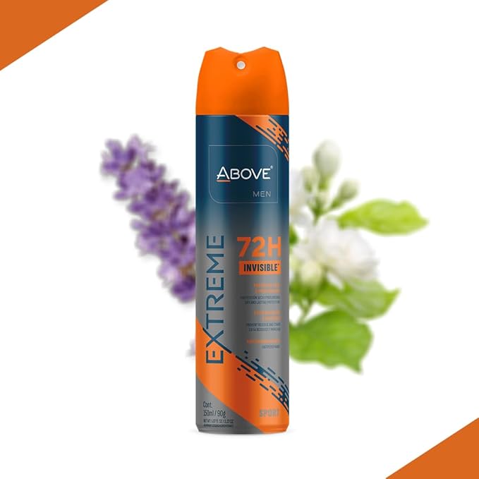 ABOVE Extreme Men Sport - 72H Antiperspirant Spray Deodorant for Men 5.07 Fl Oz | Aluminum-Free | Fresh Mist, No Stain, No Alcohol, Long-Lasting Men's Deodorant Spray | Lavender, Amber, & Jasmine
