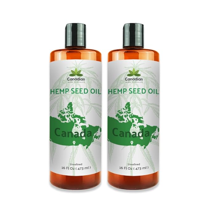 Hemp Seed Oil for Skin, Hair and Body Direct from Hemp Oil Canada - Cold Pressed Hemp Seed Oils - 16oz (Pack of 2)