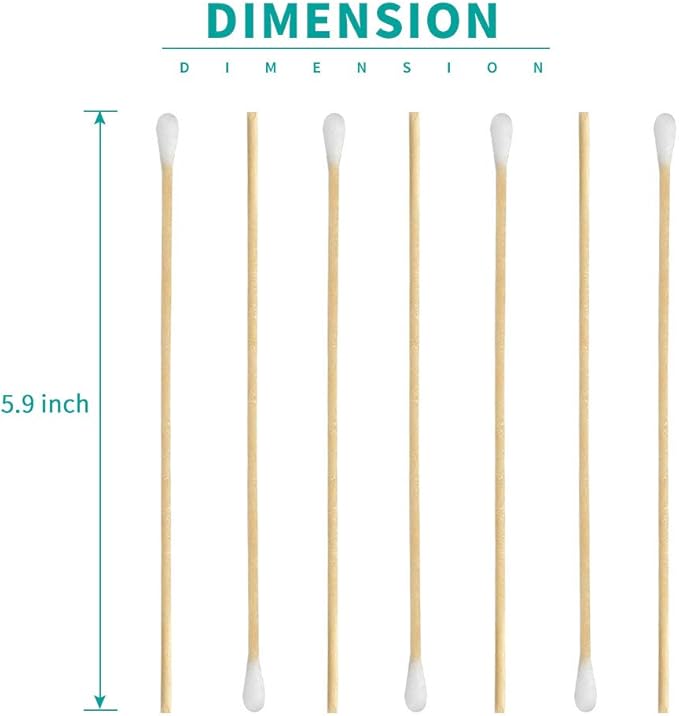 200 Pcs Count 6" Inch Long Cotton Swabs with Wooden Handles Cotton Tipped Applicator, Cleaning with Wood Handle for Oil Makeup Gun Applicators, Eye Ears Eyeshadow Brush and Remover Tool