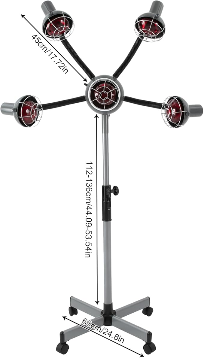 750W 5Heads Infrared Heat Lamp,Hairdressing Heater,Hair Dryer,Infrared Lamp 5 Head for Hair Salon Hairdressing Hair Color Processor & Dryer with Rolling Base,Height & Temperature Adjustable