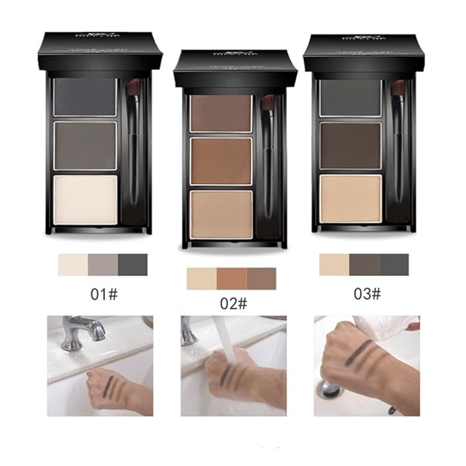 Eyebrow powder three-color brow disc waterproof eyebrow powder eyebrow makeup kit eyebrow filler to shape natural eyebrows (02# Brown, light brown, skin tone)