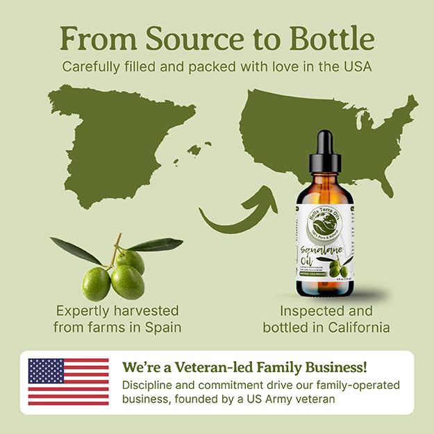Bella Terra Oils - Organic Squalane Oil 8 oz - Harvested from Bitter Organic Squalanes, Famed for its Vitamin E & Omega-9, Cold-Pressed Elixir for Skin